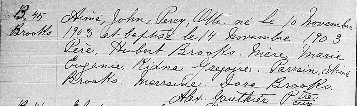 St John The Baptist Catholic Church <b>BAPTISM RECORD for Aime John Percy Otto (aka Otto Hubert) Brooks